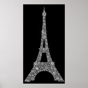 Eiffel Tower Silver Grey Swarovski Crystals Paris Poster