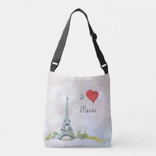 Eiffel Tower Sketch on Pink Sparkle I Heart Paris Crossbody Bag
