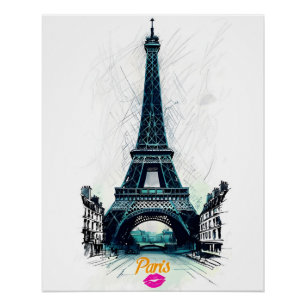 Eiffel Tower Sketch Print, Line Drawing, Paris Poster