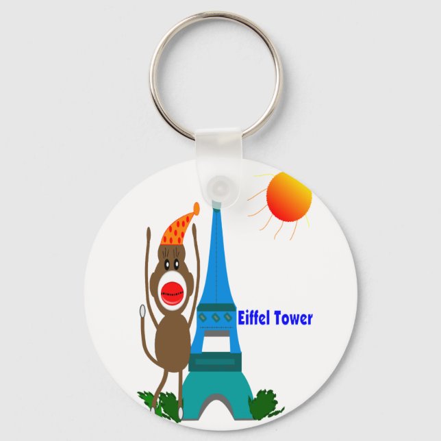 Eiffel Tower Sock Monkey Gifts Keychain (Front)