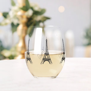 Eiffel Tower  Stemless Wine Glass