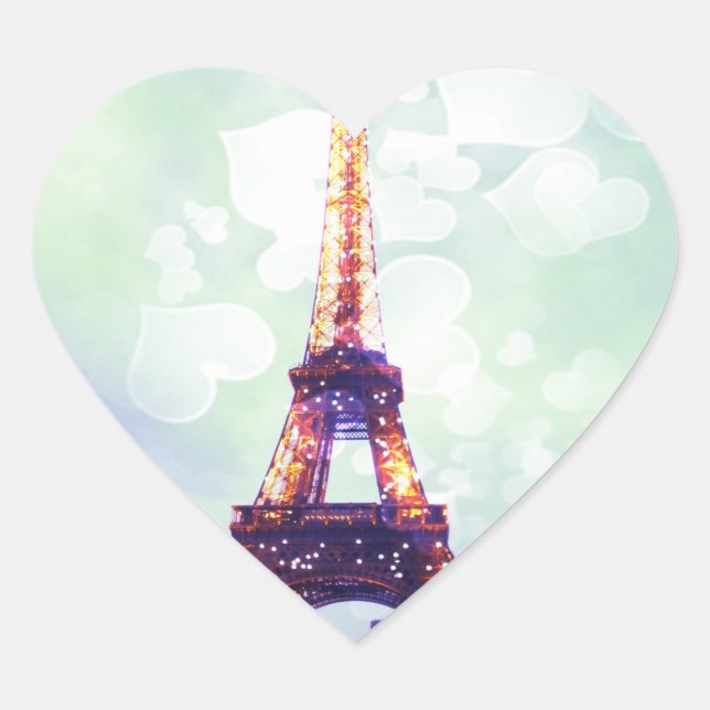 Eiffel Tower Sticker, Green, Blue Heart-shaped Heart Sticker (Front)
