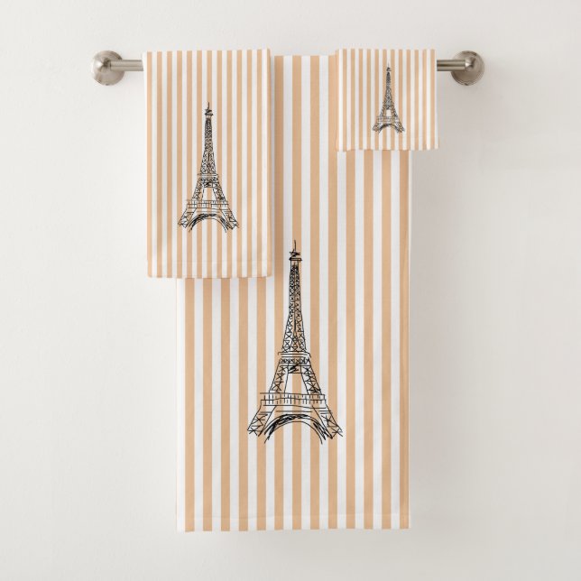 Eiffel Tower Stripe Bath Towel Set (Insitu)