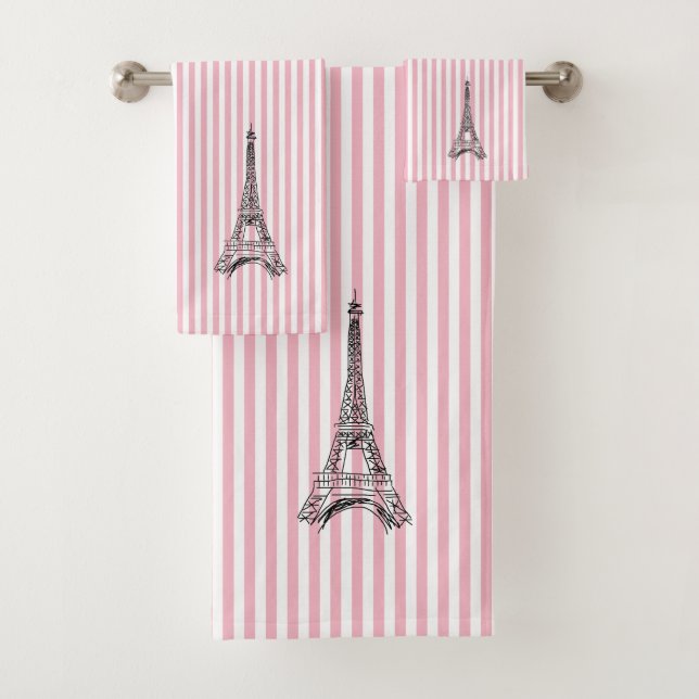 Eiffel Tower Stripe Bath Towel Set (Insitu)