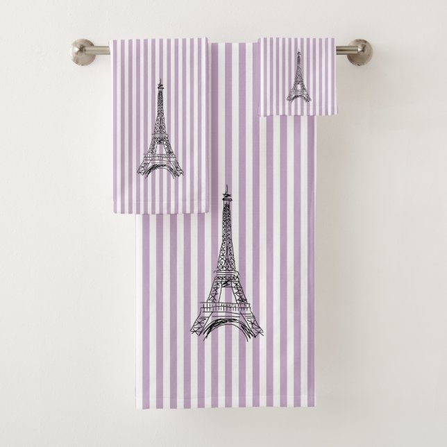 Eiffel Tower Stripe Bath Towel Set (Insitu)