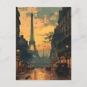 Eiffel Tower Sunset: Vintage Paris Postcard