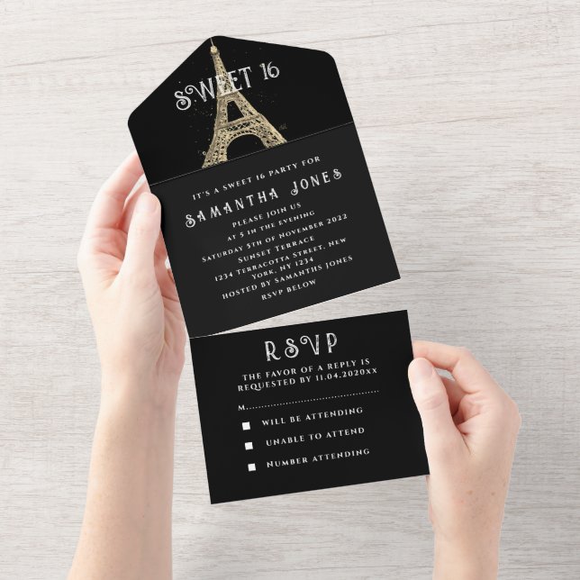 Eiffel Tower Sweet 16 Floral Sixteen Paris France All In One Invitation (Tearaway)