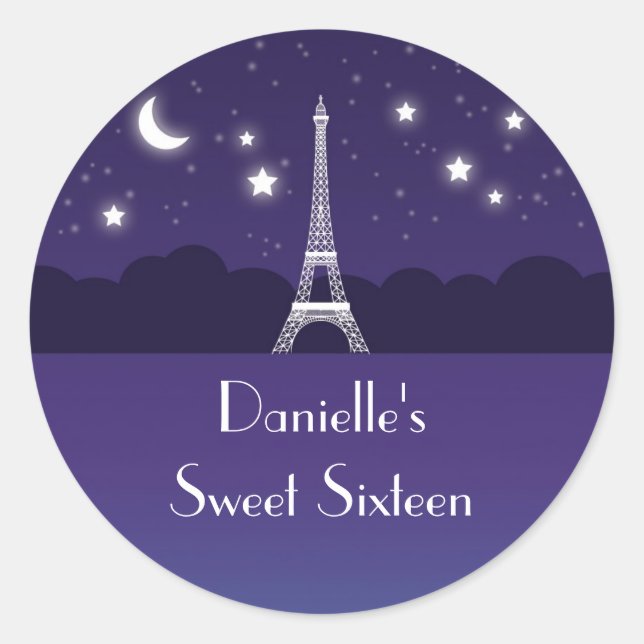 Eiffel Tower Sweet Sixteen Favour Sticker (Front)