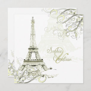 EIFFEL TOWER/SWIRLS/Luxe Champagne Paper Invitation
