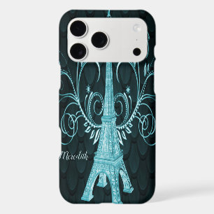 Eiffel Tower Teal Floral Swirls