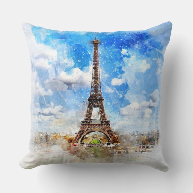 Eiffel Tower Throw Pillow (Front)