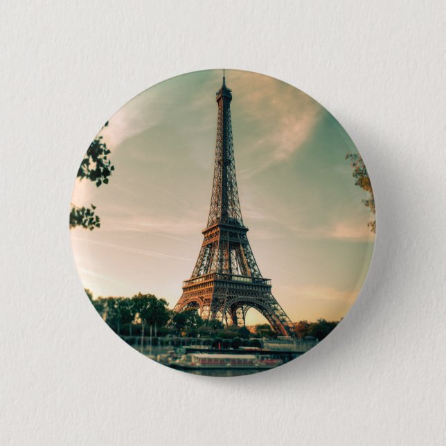 Eiffel tower throw pillow 2 inch round button (Front)