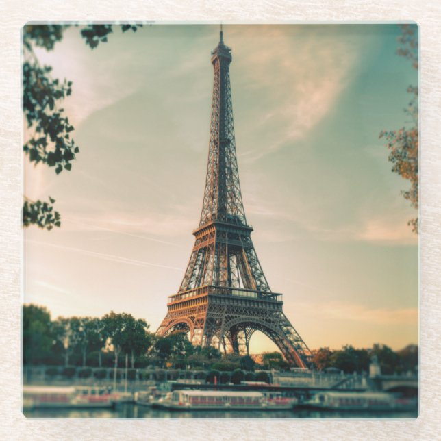 Eiffel tower throw pillow glass coaster (Front)