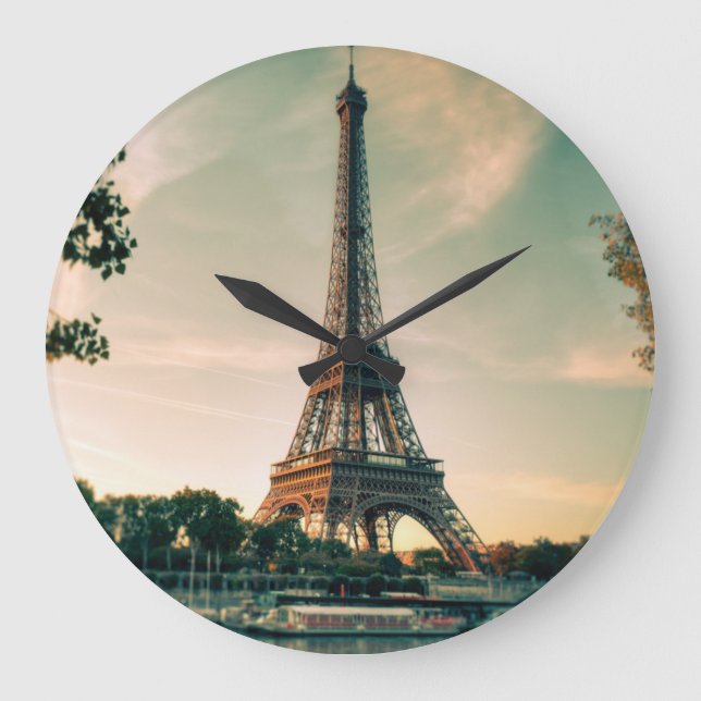 Eiffel tower throw pillow large clock (Front)