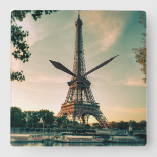 Eiffel tower throw pillow square wall clock