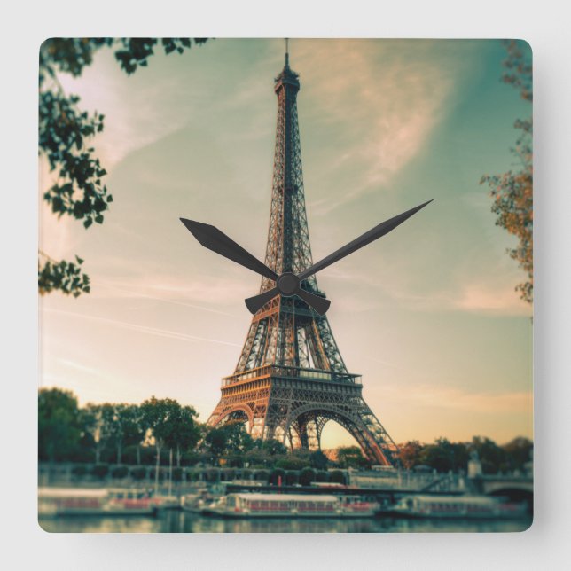 Eiffel tower throw pillow square wall clock (Front)