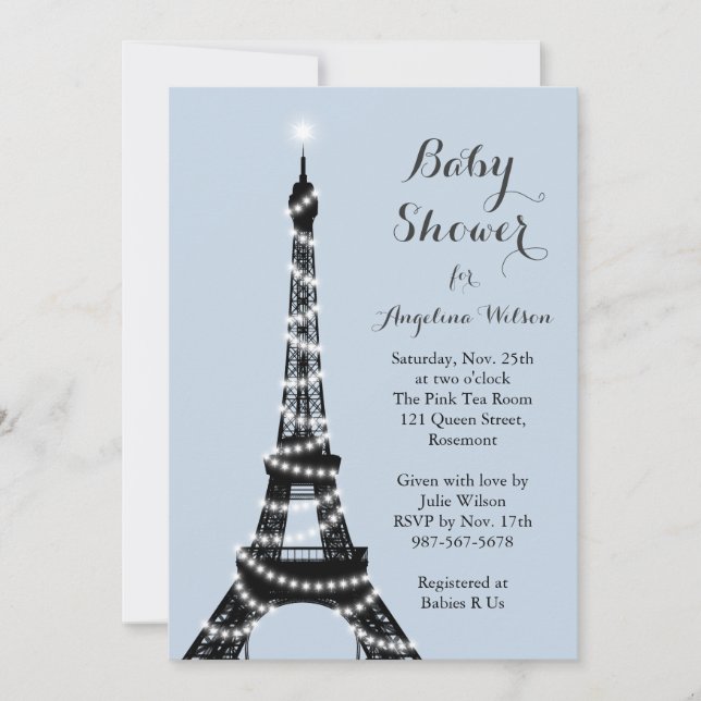 Eiffel Tower Twinkles Baby Shower Invitation (Front)