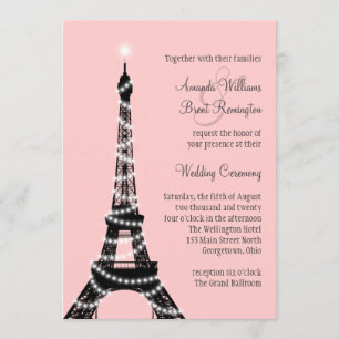 Eiffel Tower Twinkles Wedding Invitation (pink)