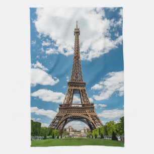Eiffel Tower View from Champ de Mars Public Park Kitchen Towel