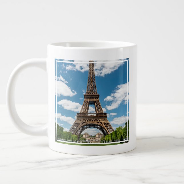 Eiffel Tower View from Champ de Mars Public Park Large Coffee Mug (Left)