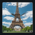 Eiffel Tower View from Champ de Mars Public Park Square Wall Clock<br><div class="desc">Paris France Eiffel Tower seen from Champ de Mars park with green lawn and visitors under sunny sky</div>