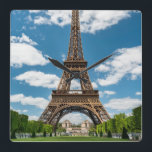 Eiffel Tower View from Champ de Mars Public Park Square Wall Clock<br><div class="desc">Paris France Eiffel Tower seen from Champ de Mars park with green lawn and visitors under sunny sky</div>