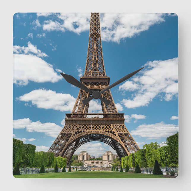 Eiffel Tower View from Champ de Mars Public Park Square Wall Clock (Front)