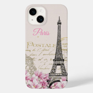 Eiffel Tower vintage postcard Magnolias Case-Mate iPhone 14 Case
