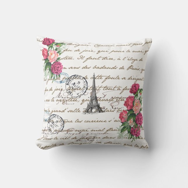 Eiffel Tower Vintage Roses Paris Pillow (Front)