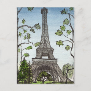 Eiffel tower watercolor, Paris, France Postcard