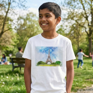 Eiffel Tower Watercolor Paris Skyline Art Print T-Shirt