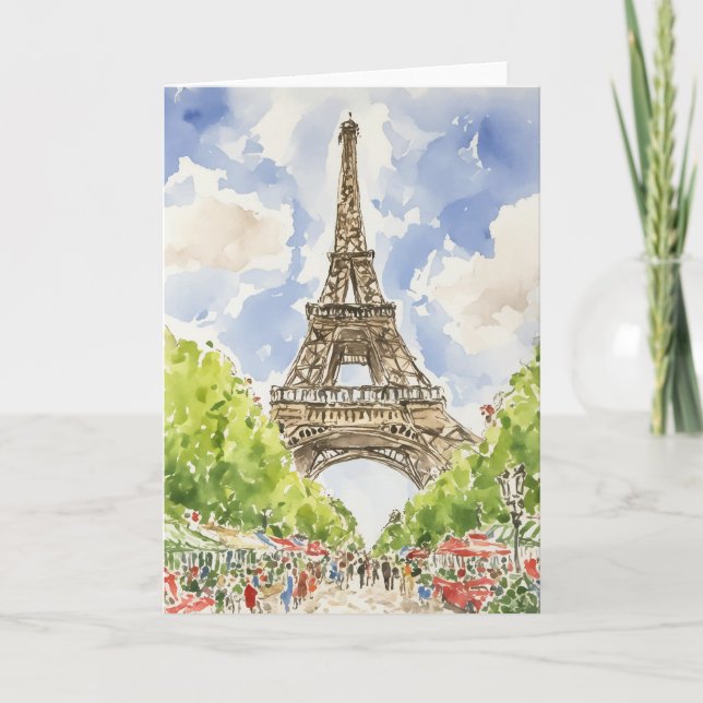 Eiffel Tower Watercolor Stationery Card (Front)
