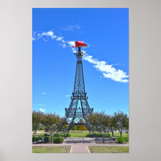 Eiffel Tower Wearing Red Cowboy Hat, Paris, Texas Poster (Front)