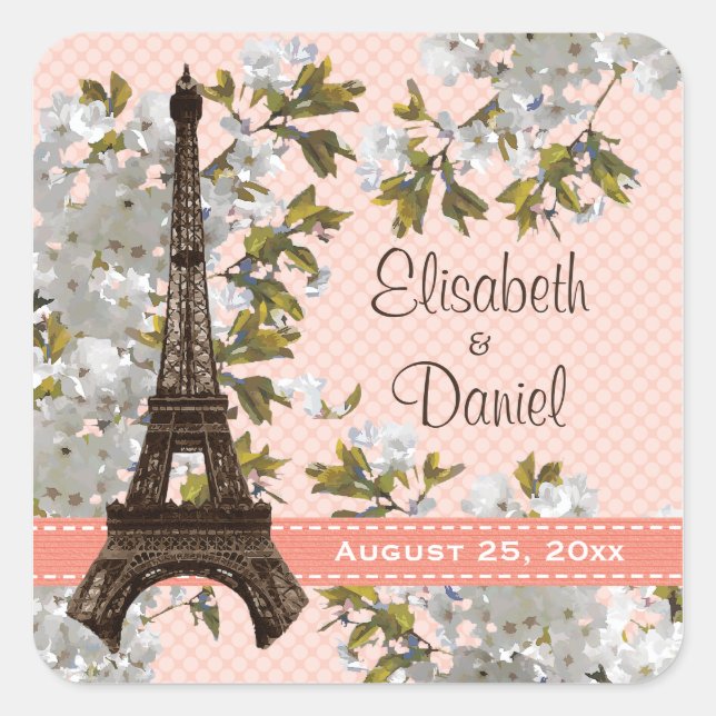 Eiffel Tower Wedding Favour Labels Stickers (Front)