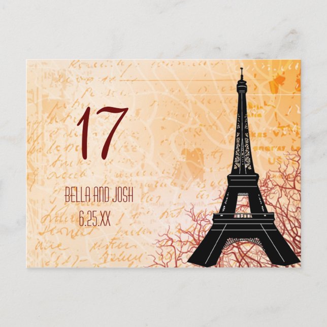 Eiffel Tower Wedding Table Card Postcard (Front)