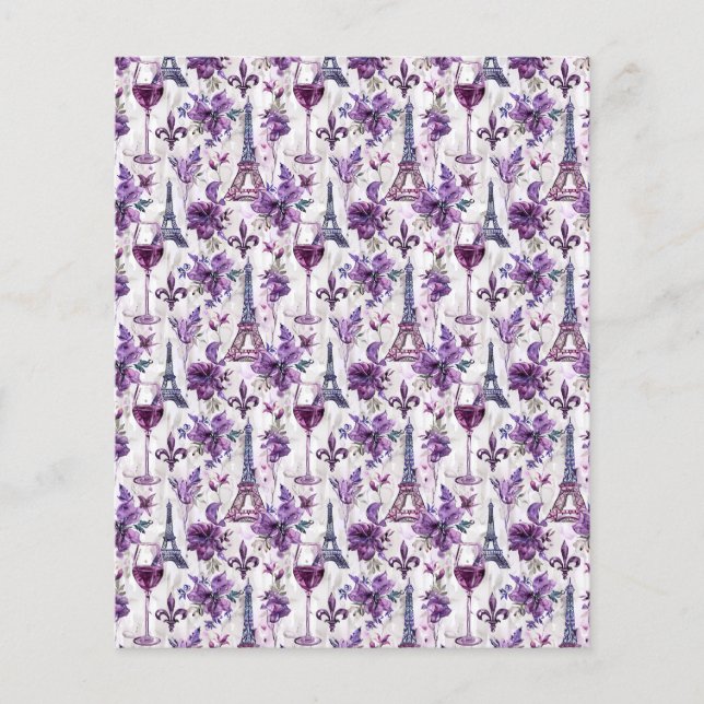 Eiffel Tower & Wine Watercolor Scrapbook Paper (Front)