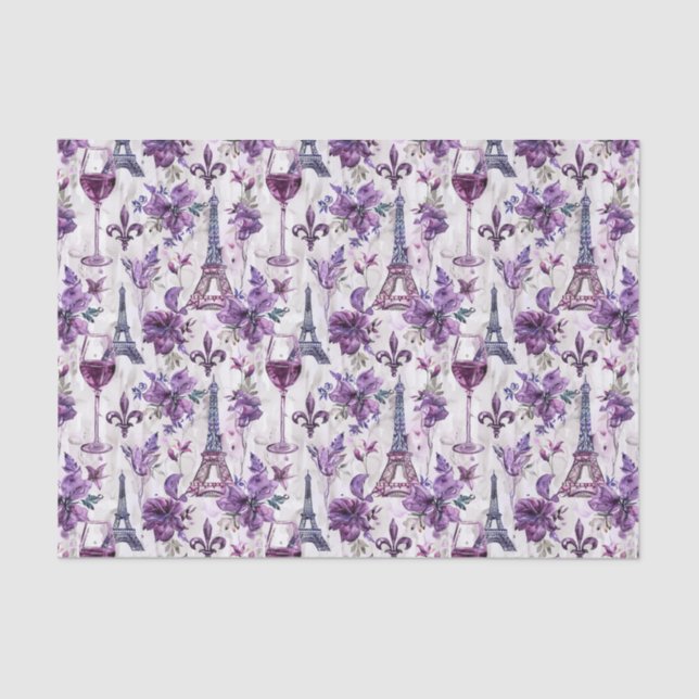 Eiffel Tower & Wine Watercolor Tissue Paper (Front)