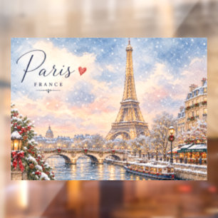 Eiffel Tower Winter Christmas River seine in snow Window Cling