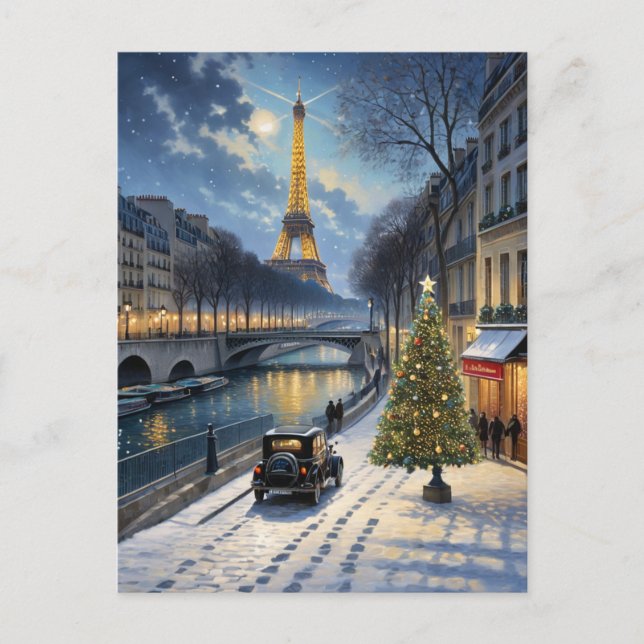 Eiffel Tower Winter Scene Vintage Style Postcard (Front)