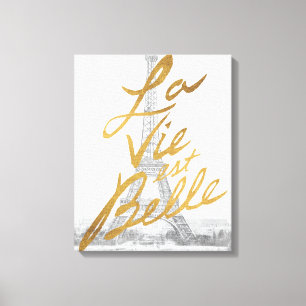 Eiffel Tower with Gold writing Canvas Print