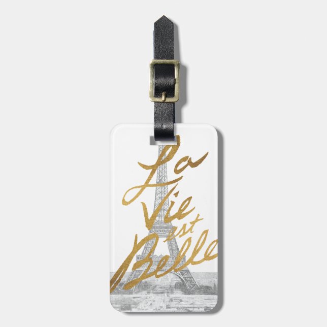 Eiffel Tower with Gold writing Luggage Tag (Front Vertical)