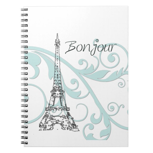 Eiffel Tower with Green Swirls Notebook (Front)