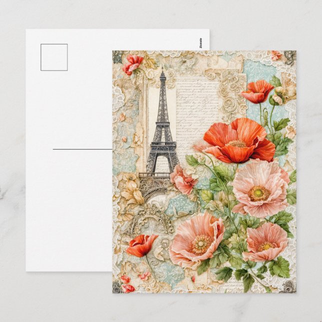 Eiffel Tower with Red Poppy flowers Holiday Postcard (Front/Back)
