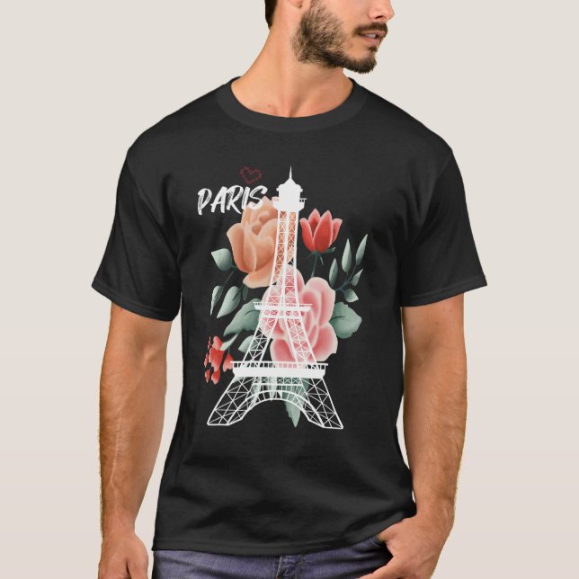 Eiffel Tower with Rose Love Paris France Souvenir  T-Shirt (Front)