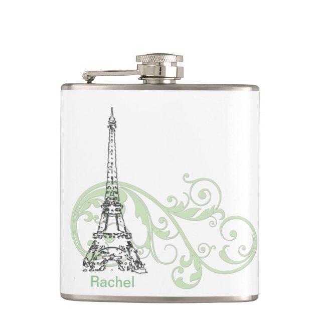 Eiffel Tower with Scrolls Hip Flask (Front)