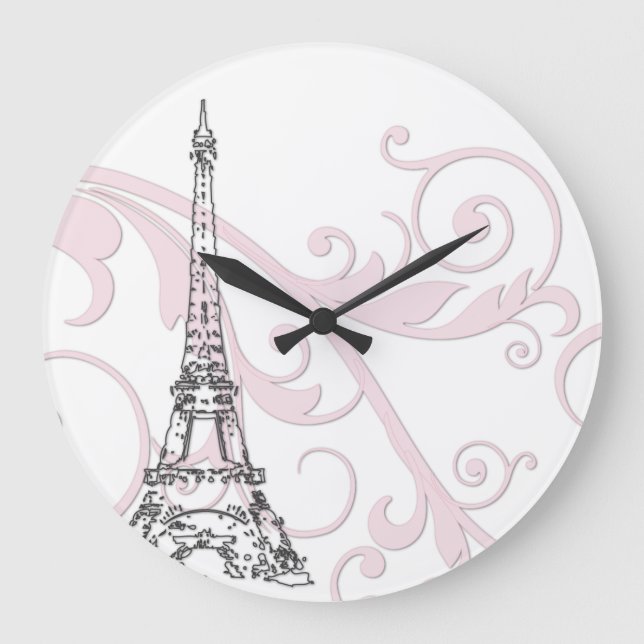 Eiffel Tower with Scrolls Large Clock (Front)