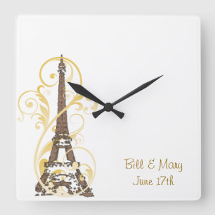 Eiffel Tower with Scrolls Square Wall Clock