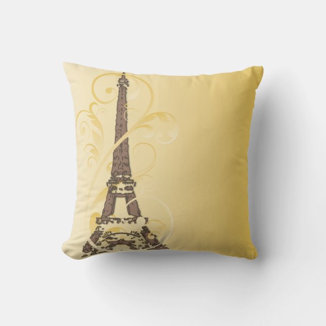 Eiffel Tower with Scrolls Throw Pillow (Front)