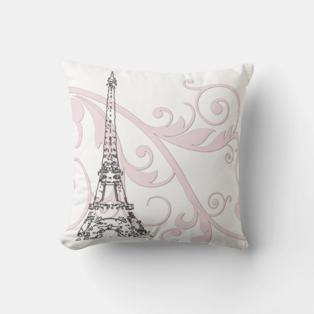 Eiffel Tower with Scrolls Throw Pillow (Front)