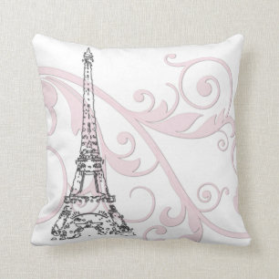 Eiffel Tower with Scrolls Throw Pillow
